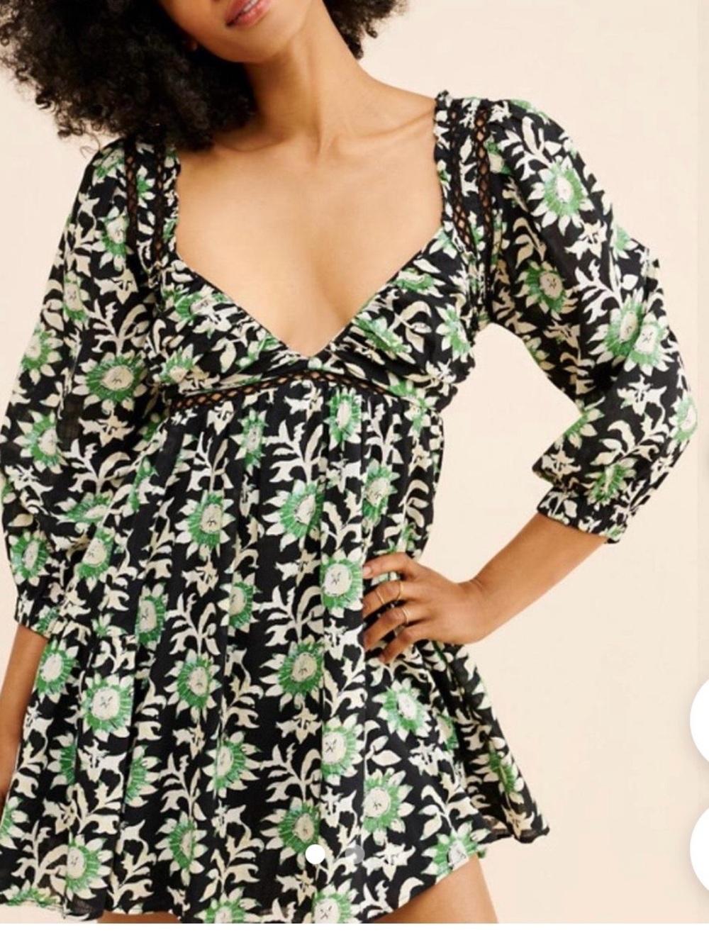 Free People Floral Black & Green Dress